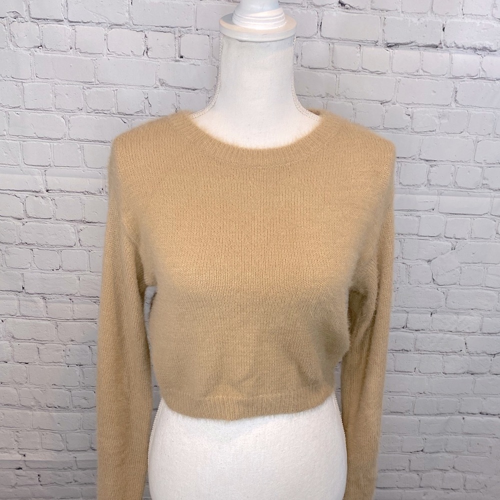 WINDSOR Sweater Cropped Soft & Fuzzy Tan-Large